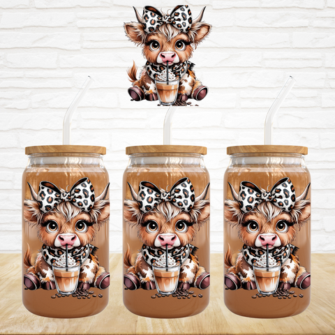 UV DTF Decal - Leopard Bow Coffee Cow