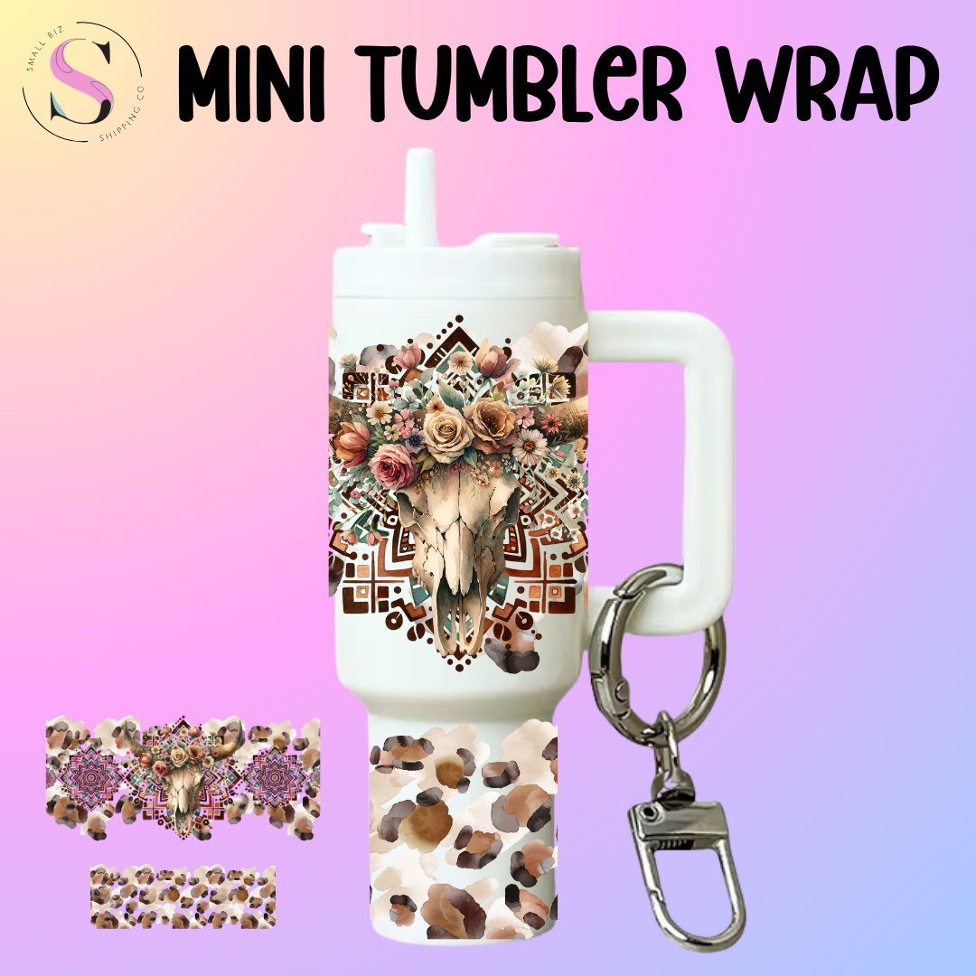 Mini Tumbler Top & Bottom Decal - Boho Steer Cheetah