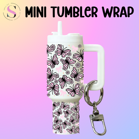 Mini Tumbler Top & Bottom Decal - Pink Butterflies