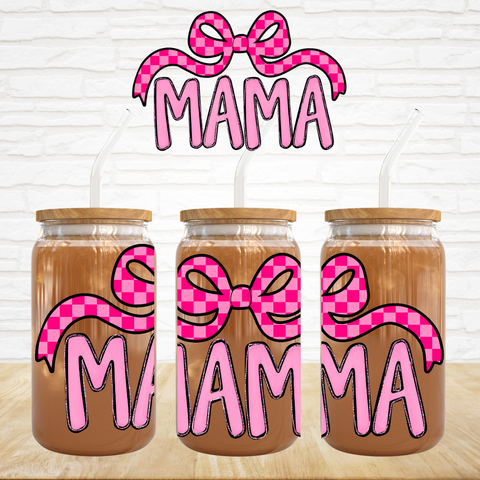 UV DTF Decal - Light Pink Mama Check Bow