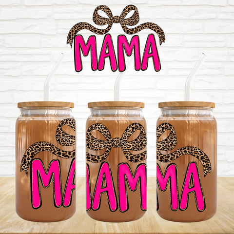 UV DTF Decal - Hot Pink Mama Leopard Bow