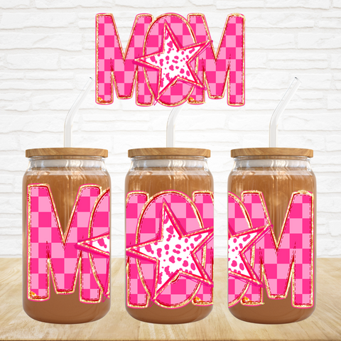 UV DTF Decal - Hot Pink Check Star MOM