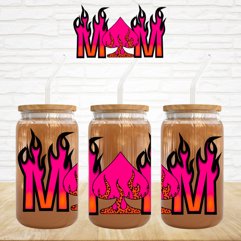 UV DTF Decal - Hot Pink Flame Mom
