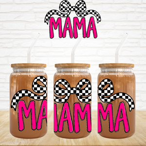 UV DTF Decal - Hot Pink MAMA Check Bow