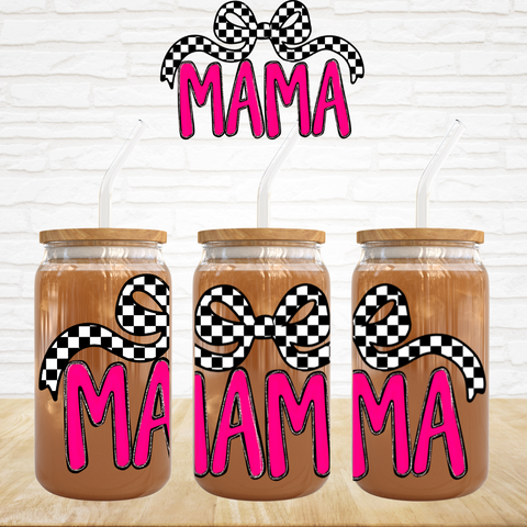 UV DTF Decal - Hot Pink MAMA Check Bow