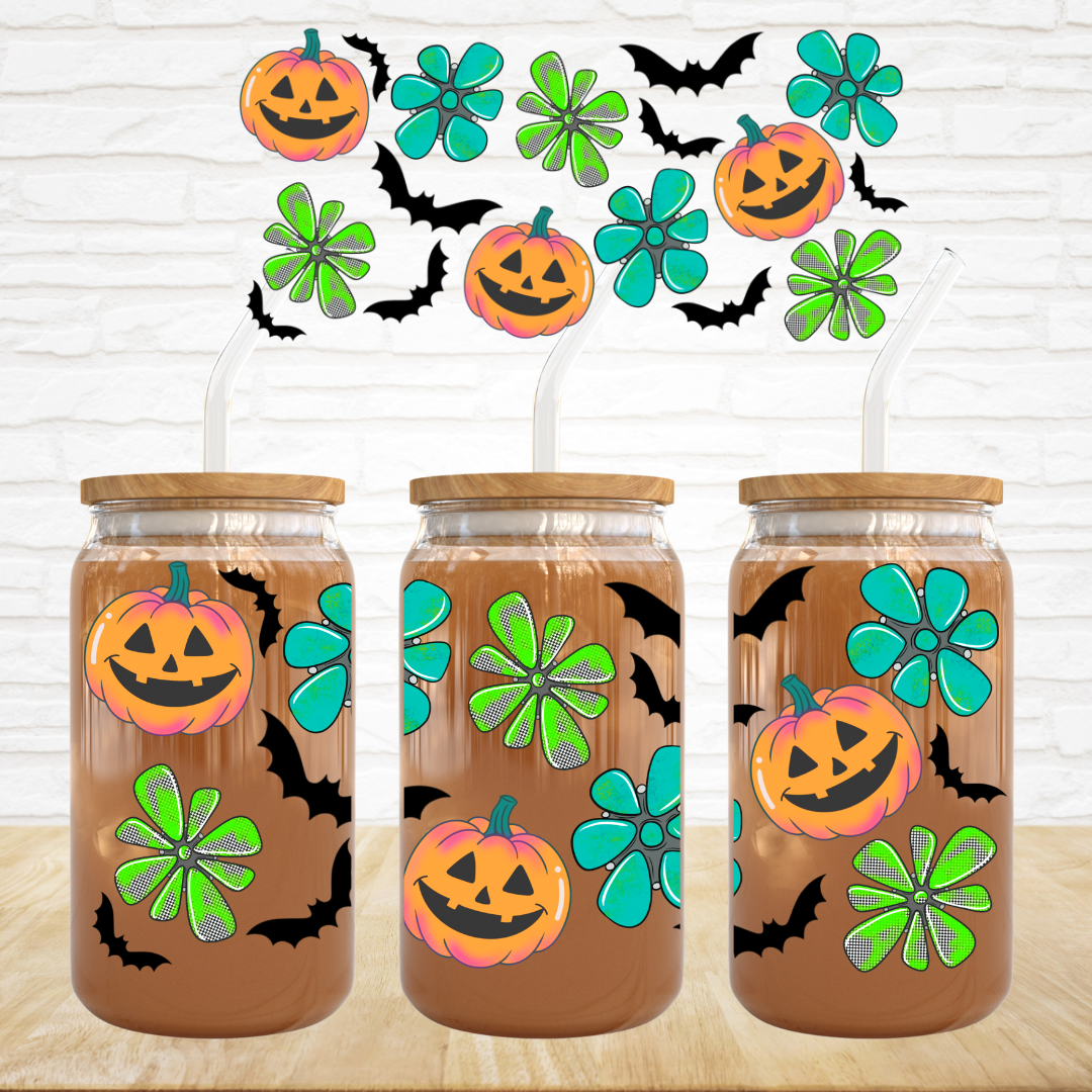 16oz UV DTF Wrap - Turquoise & Pumpkins