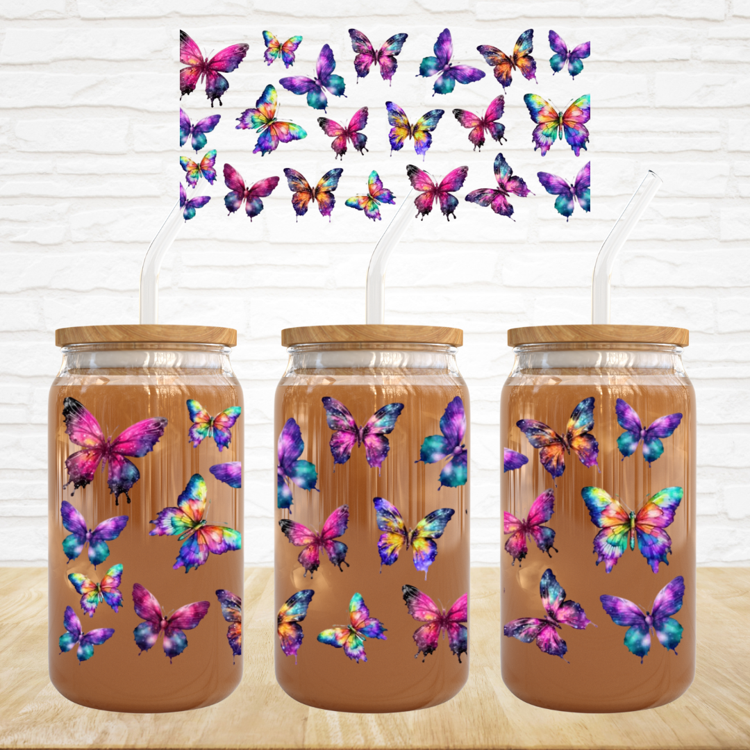 16oz UV DTF Wrap - Bright Tie Dye Butterflies