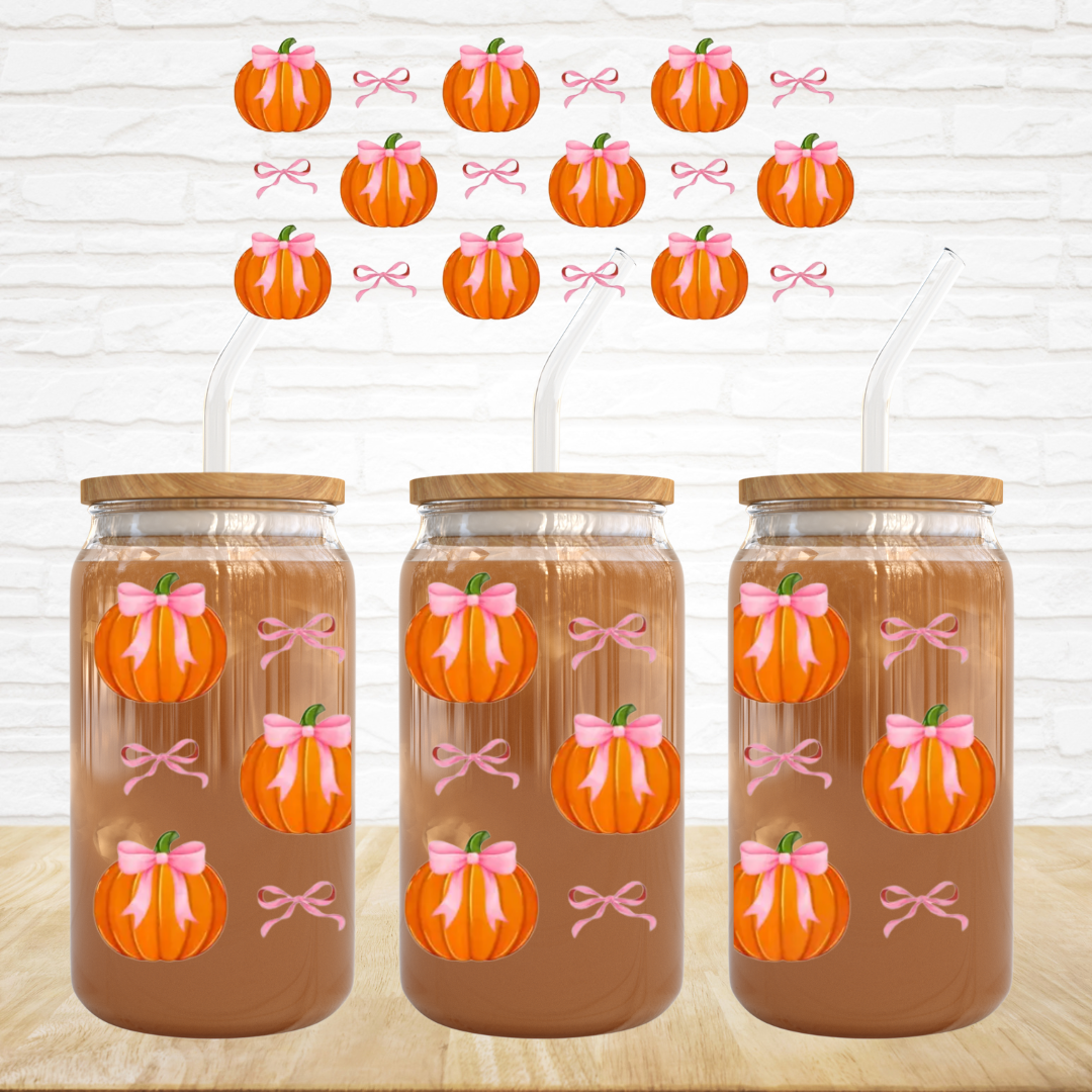 16oz UV DTF Wrap - Pumpkins Pink Bows