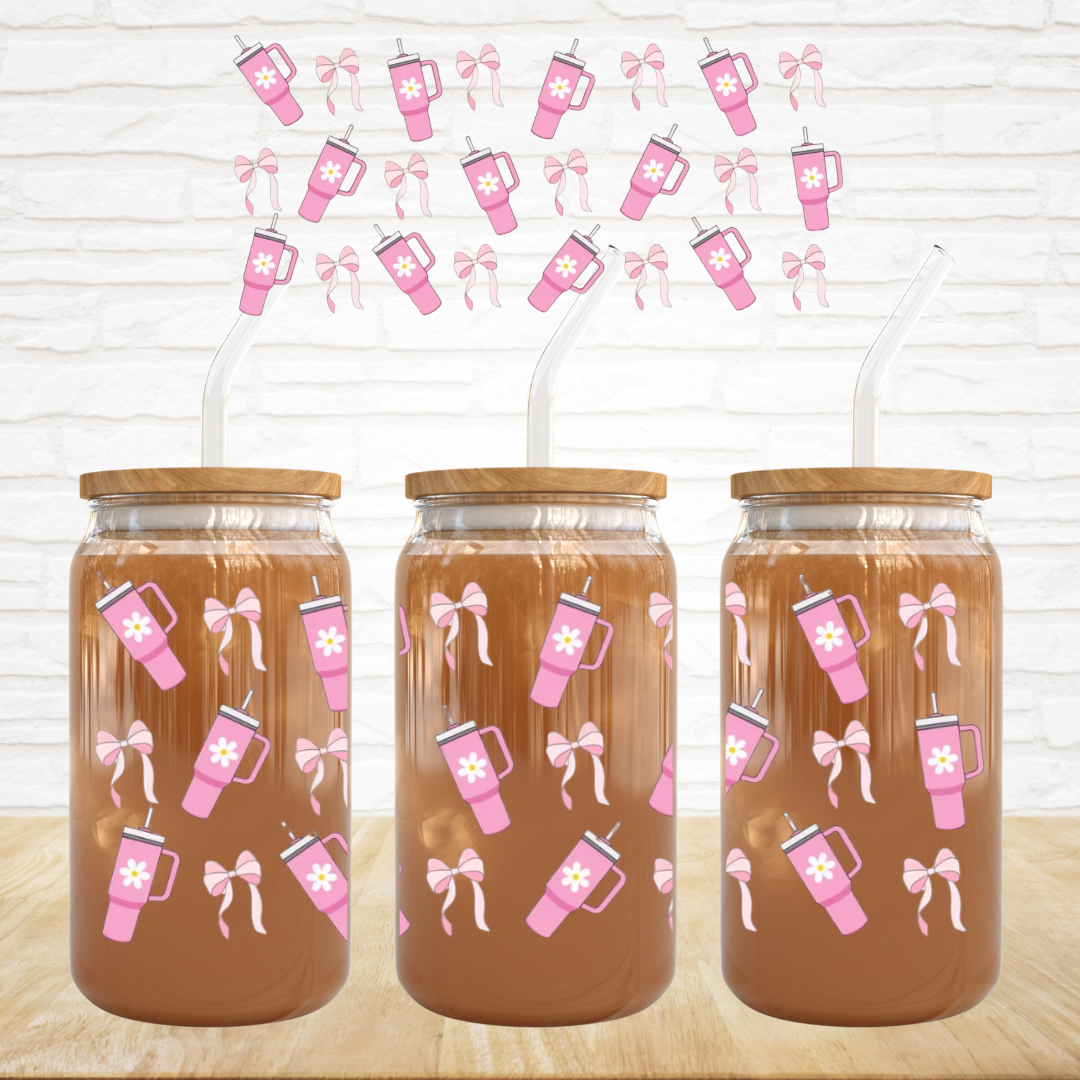 16oz UV DTF Wrap - Pink Coquette Cups