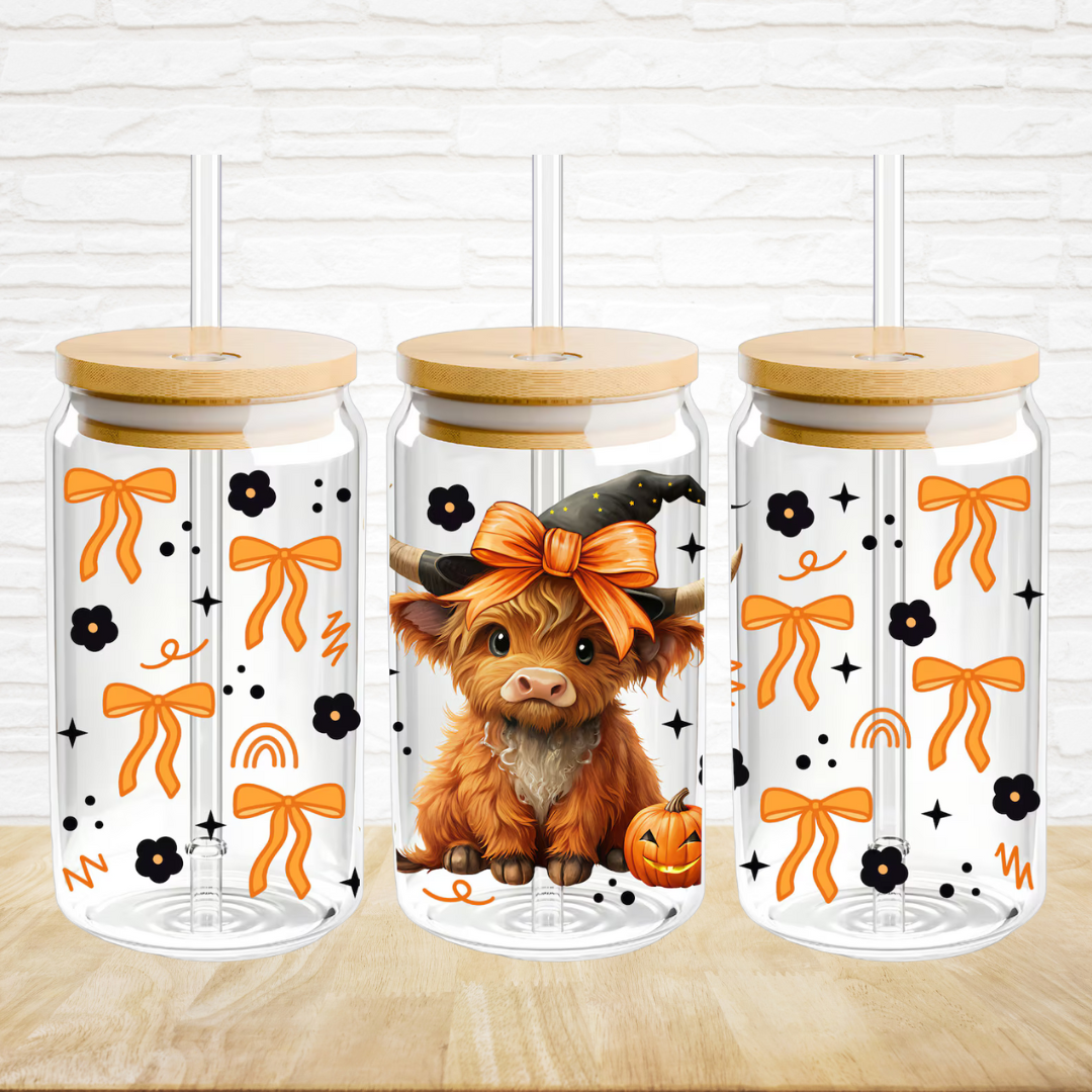 16oz UV DTF Wrap - Cute Witch Highland Cow