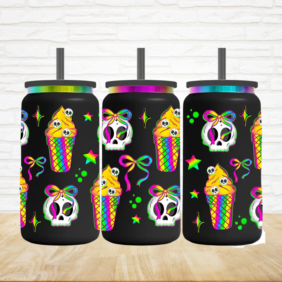 16oz UV DTF Wrap - Neon Skulls & Ice Cream