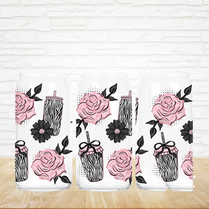 16oz UV DTF Wrap - Zebra Cups & Roses