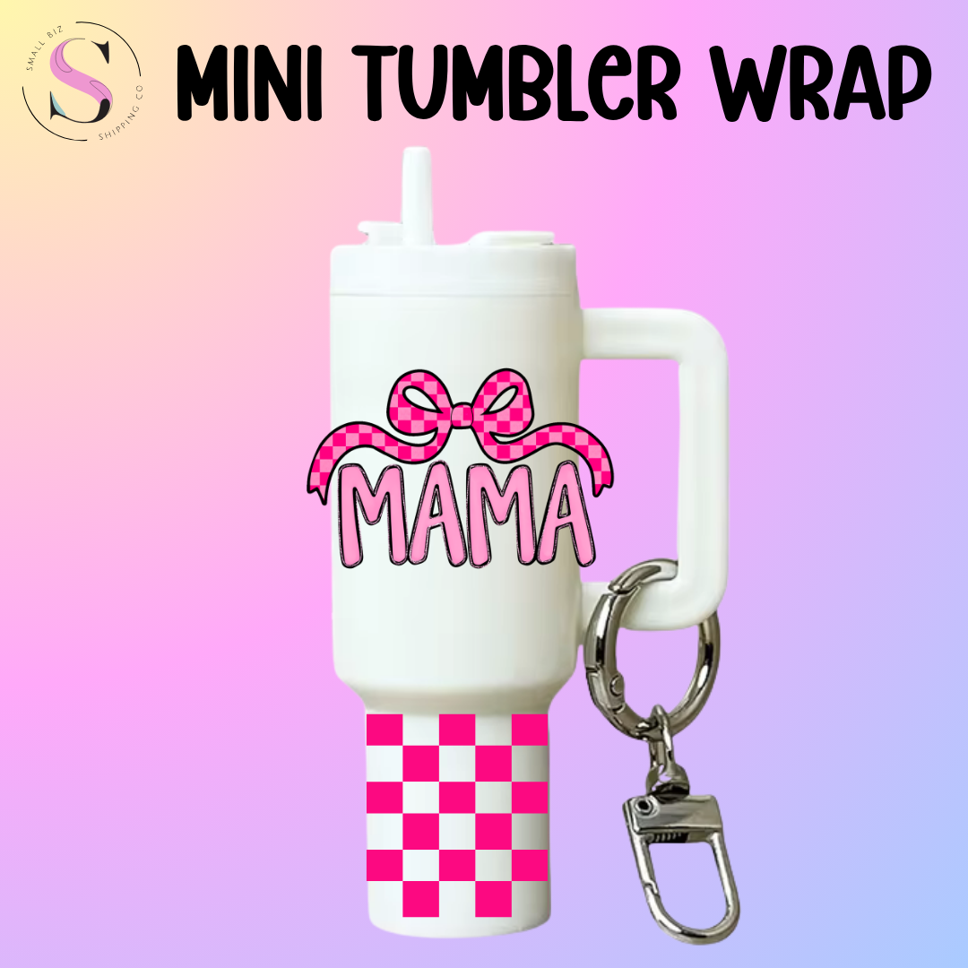 Mini Tumbler Top & Bottom Decal - Mama Pink Check Bow