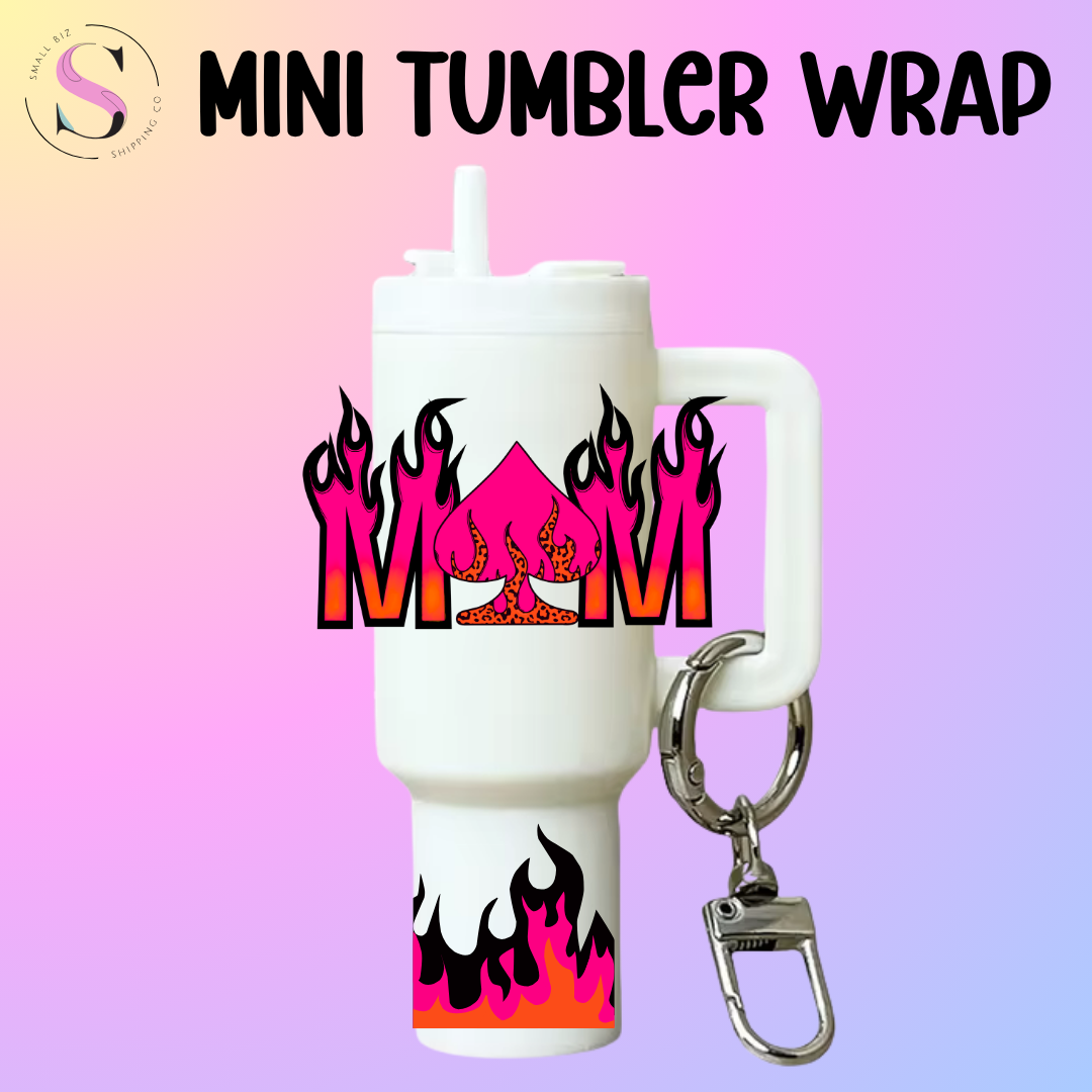 Mini Tumbler Top & Bottom Decal - Mom Pink Flame