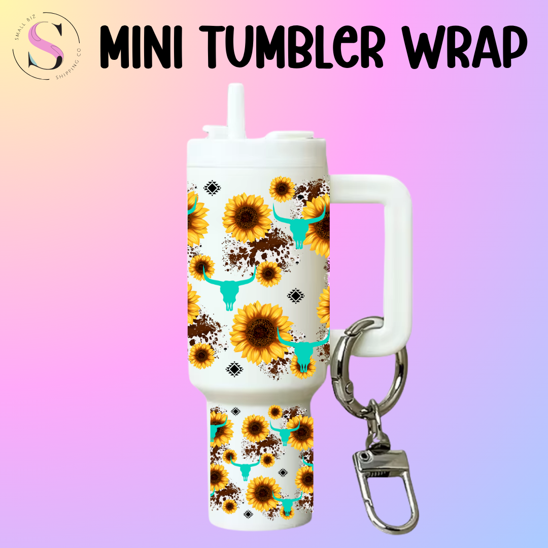 Mini Tumbler Top & Bottom Decal - Teal Steer Sunflowers