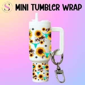 Mini Tumbler Top & Bottom Decal - Teal Steer Sunflowers