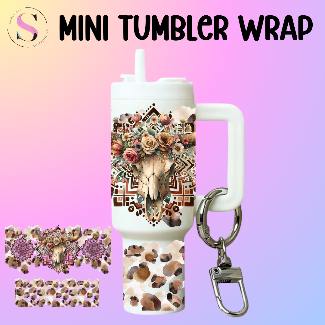 Mini Tumbler Top & Bottom Decal - Boho Cheetah Steer