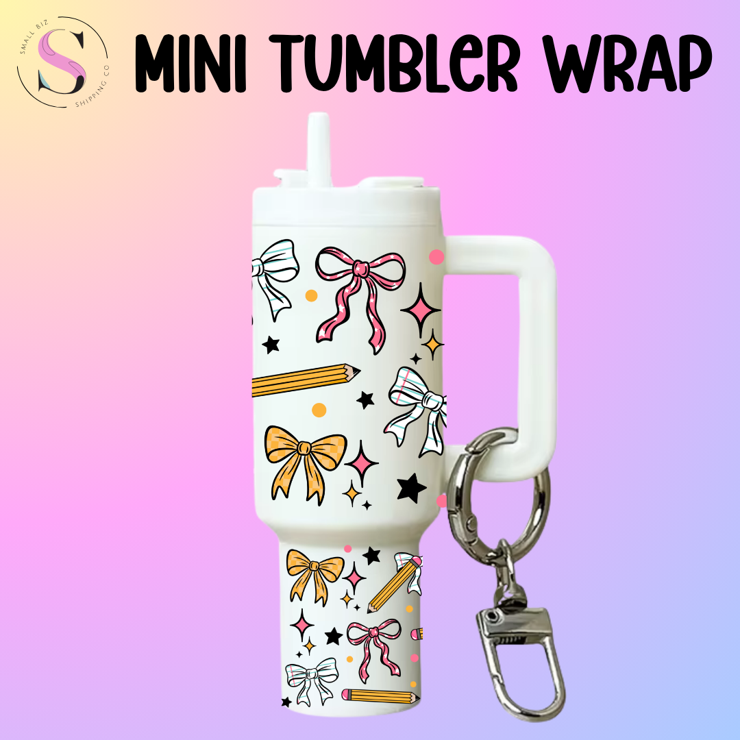 Mini Tumbler Top & Bottom Decal - Pencils & Bows (Pink Yellow Paper)