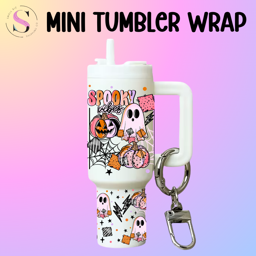 Mini Tumbler Top & Bottom Decal - Spooky Vibes Ghost & Webs