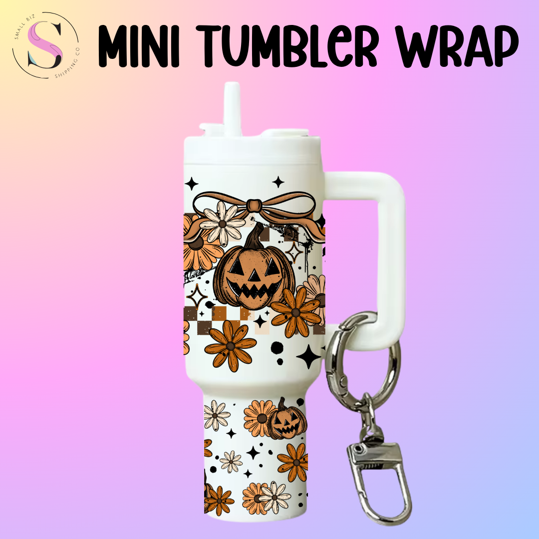 Mini Tumbler Top & Bottom Decal - Pumpkins, Flowers, & Bow