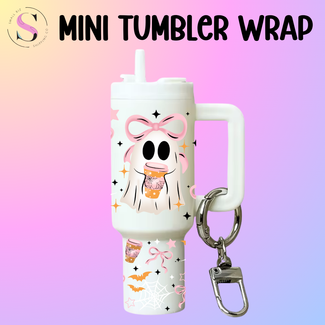 Mini Tumbler Top & Bottom Decal - Cute Bow Ghostie