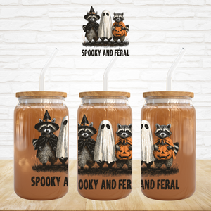 UV DTF Decal - Spooky & Feral Halloween Raccoons