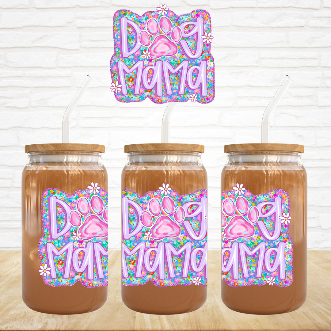 UV DTF Decal - Bright Floral Dog Mama