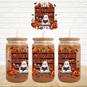 UV DTF Decal - Fall Ghost Reading Library