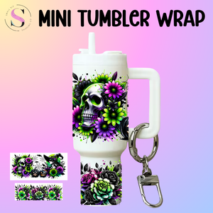 Mini Tumbler Top & Bottom Decal - Purple Green Flowers Witch & Skull