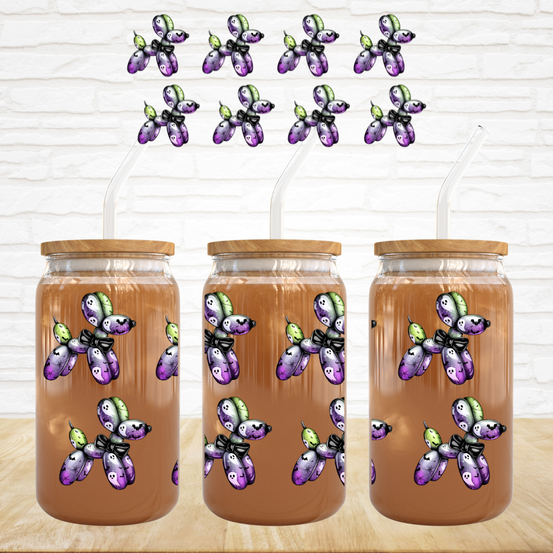 16oz UV DTF Wrap - Purple & Green With Ghosts Balloon Dogs