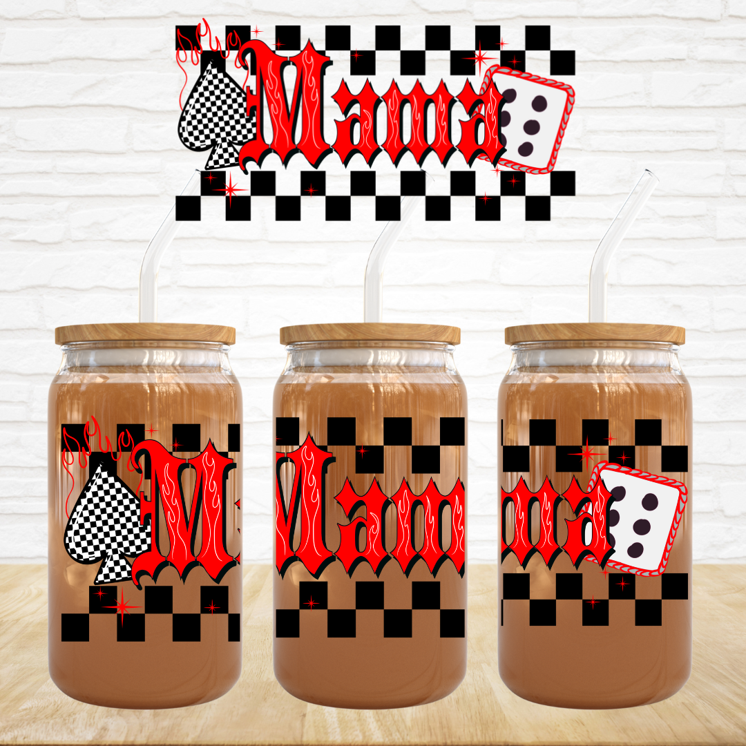 16oz UV DTF Wrap - Red MAMA Check & Dice