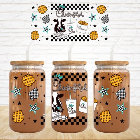 16oz UV DTF Wrap - Chick Fil Cow Check