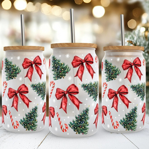 16oz UV DTF Wrap - Red Bows & Trees