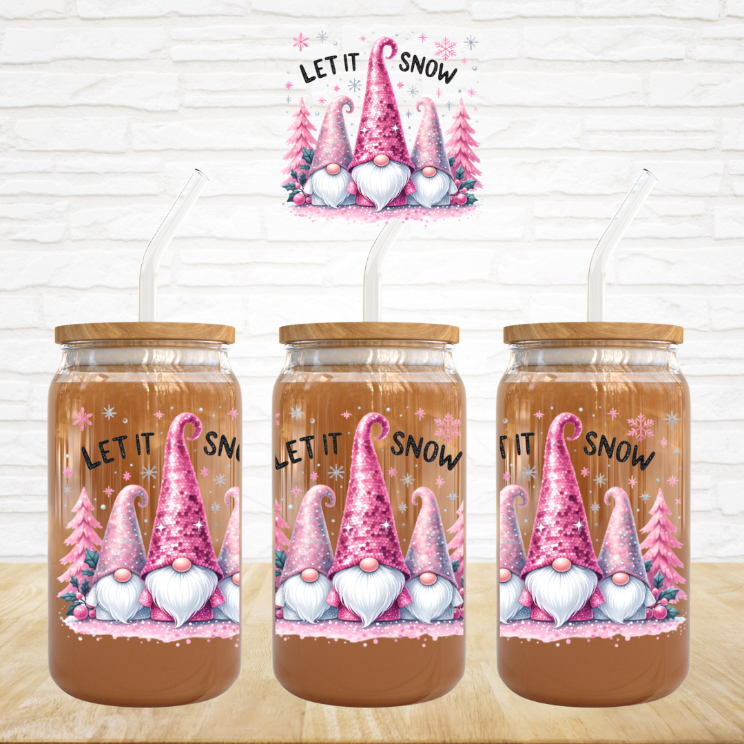 UV DTF Decal - Let It Snow Pink Gnomes