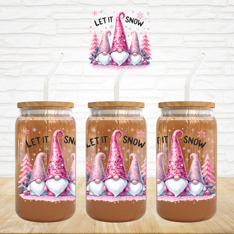 UV DTF Decal - Let It Snow Pink Gnomes