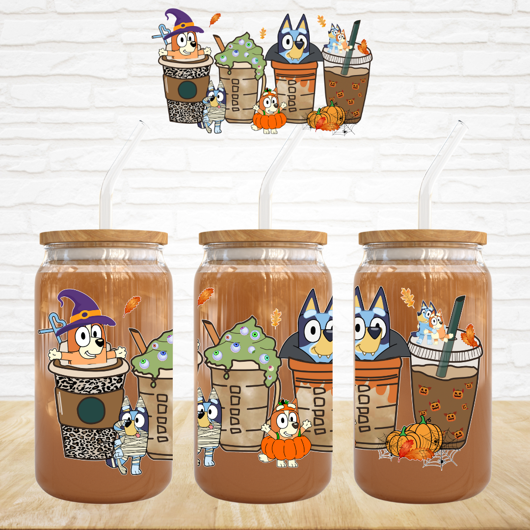 16oz UV DTF Wrap - Halloween B Dog Coffee Cups