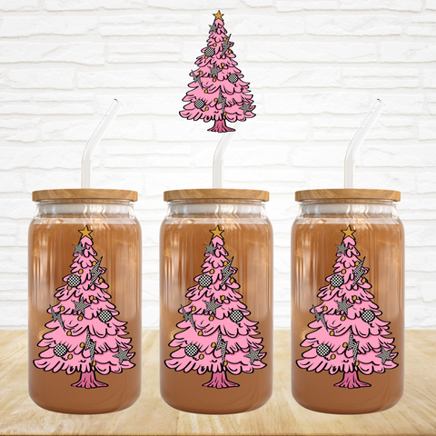 UV DTF Decal - Hot Pink Tree Check Ornaments