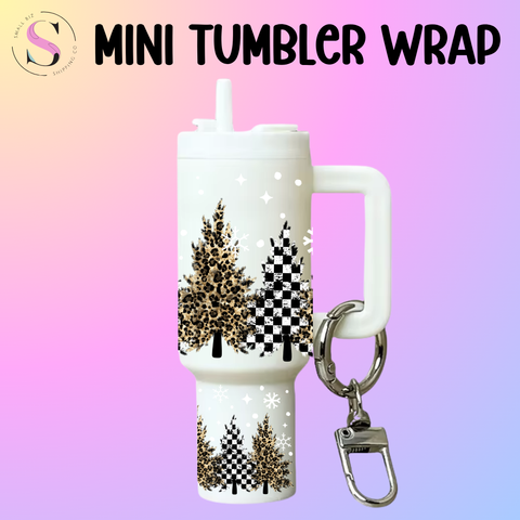 Mini Tumbler Top & Bottom Decal - Leopard Check Trees with Snow