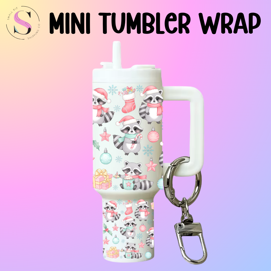 Mini Tumbler Top & Bottom Decal - Christmas Raccoons