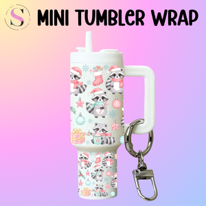 Mini Tumbler Top & Bottom Decal - Christmas Raccoons