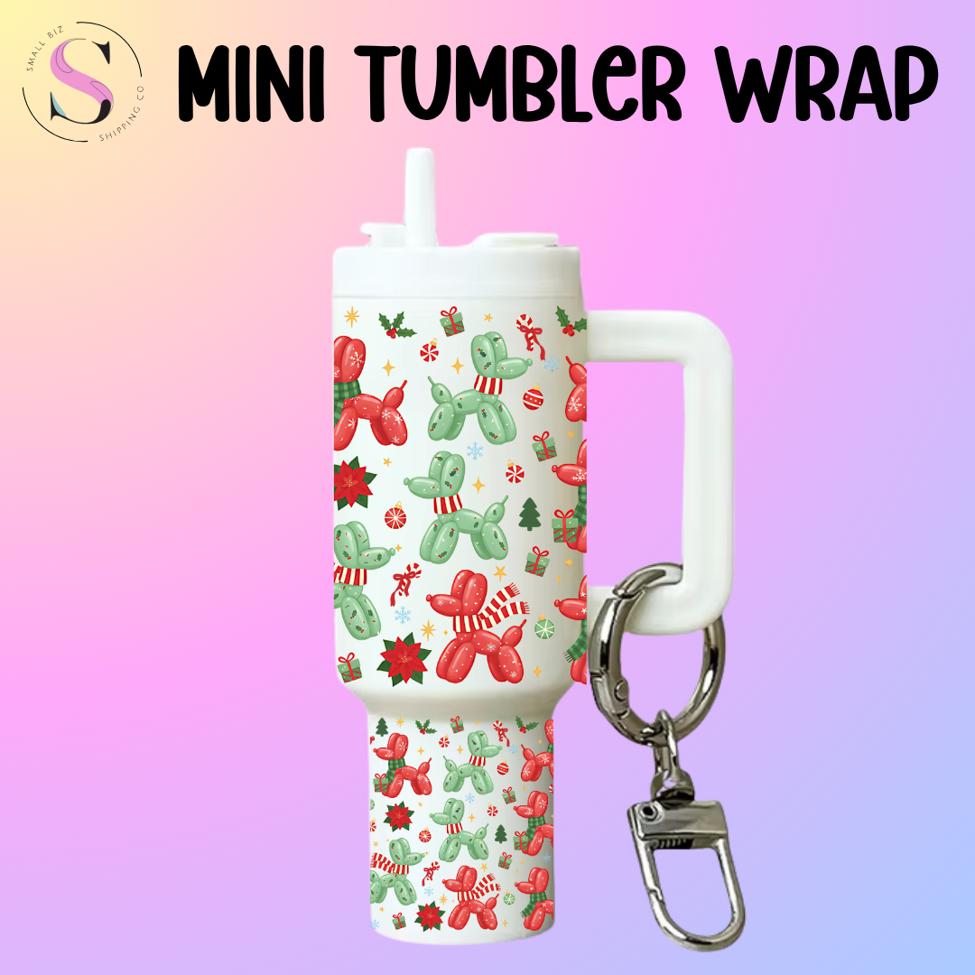 Mini Tumbler Top & Bottom Decal - Christmas Balloon Dogs