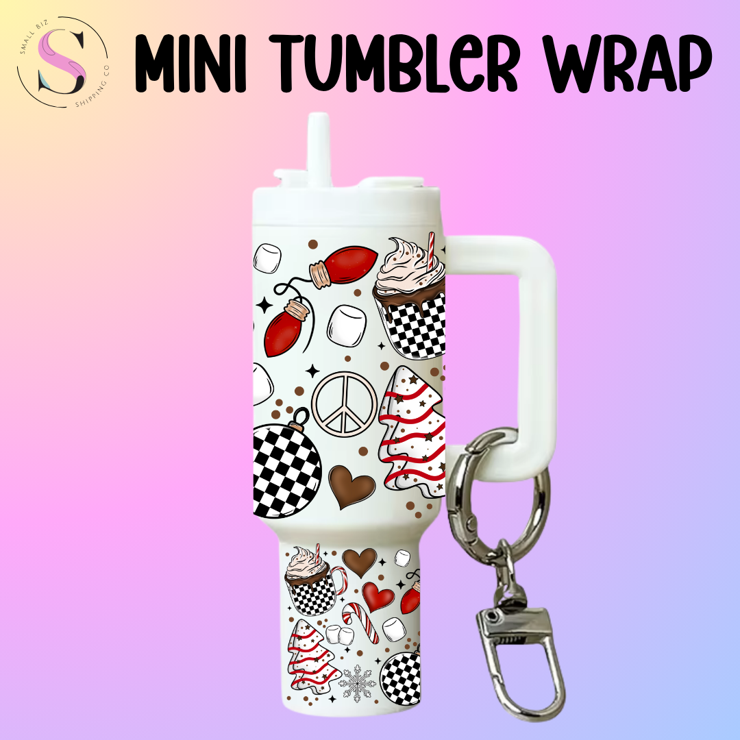 Mini Tumbler Top & Bottom Decal - Checkered Christmas Cups Peace Sign