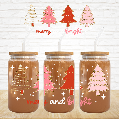 16oz UV DTF Wrap - Merry & Bright Pink Red White