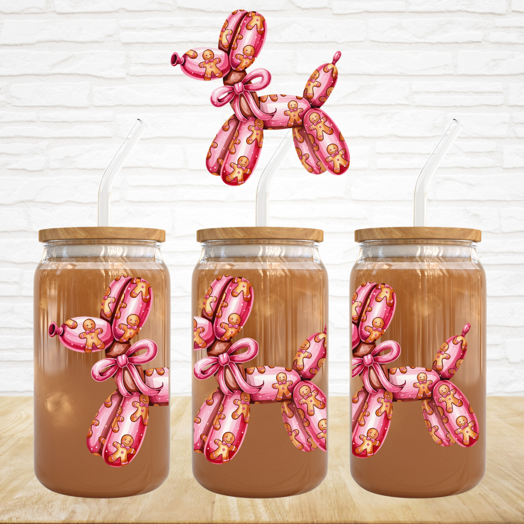 UV DTF Decal - Gingerbread Man Pink Balloon Dog