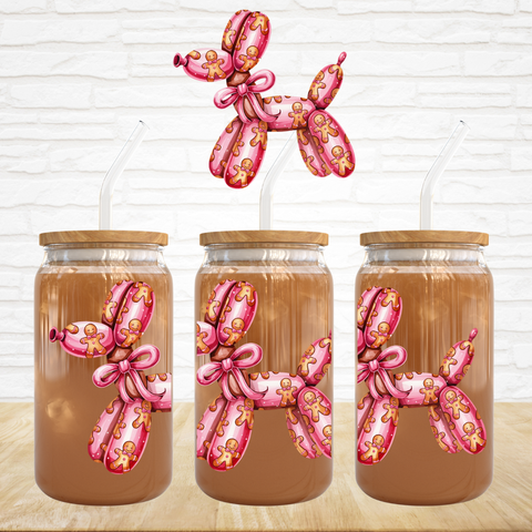 UV DTF Decal - Gingerbread Man Pink Balloon Dog