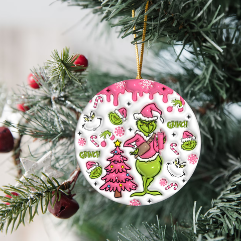 3" Ornament UV DTF Decal - Pink G w/Tree Inflated