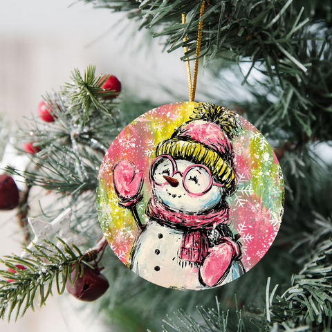3" Ornament UV DTF Decal - Bright Snowman With Glasses
