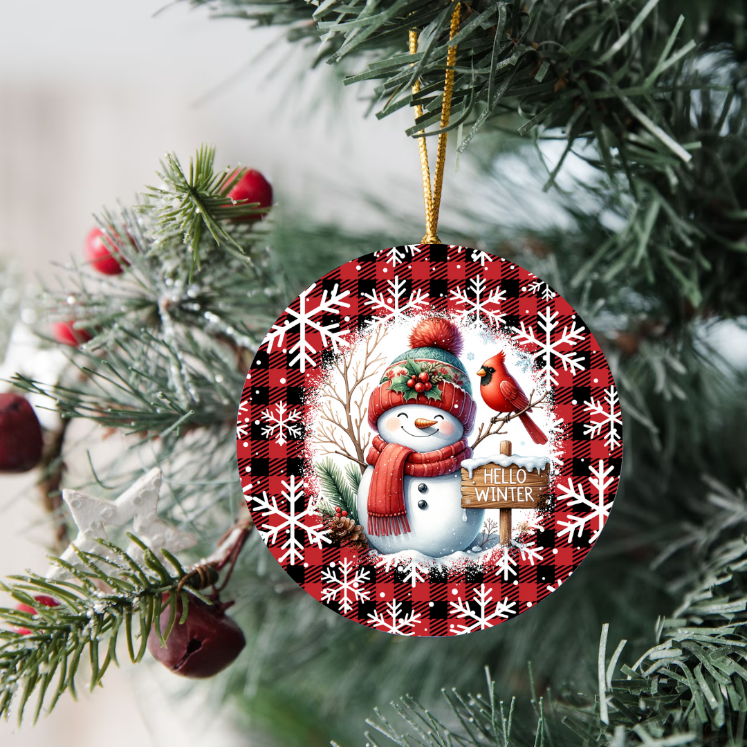 3" Ornament UV DTF Decal - Hello Winter Snowman Cardinal