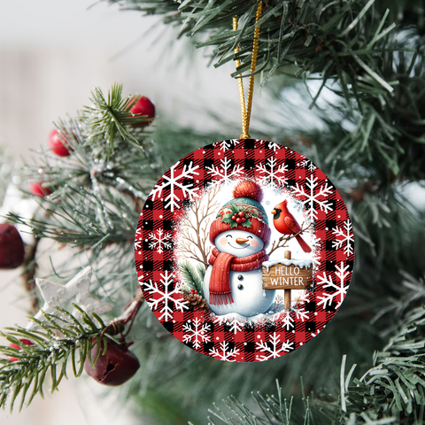 3" Ornament UV DTF Decal - Hello Winter Snowman Cardinal