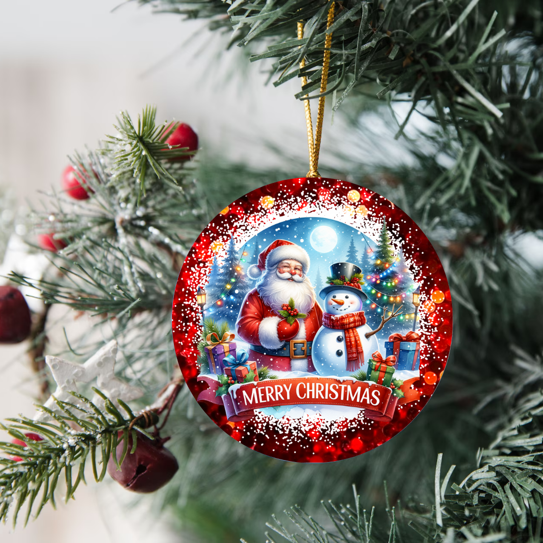 3" Ornament UV DTF Decal - Merry Christmas Santa Snowman